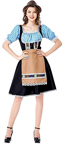 Dirndl Damen 3 Teilig - Trachtenkleid Damen Midi Dirndlkleid Trachten Kleid + Dirndlschürzen+Trachtenhut Dirndel Trachtenmode Dirndelkleider Dirndl & Dirndl-Sets für Frauen Mädchen Oktoberfest
