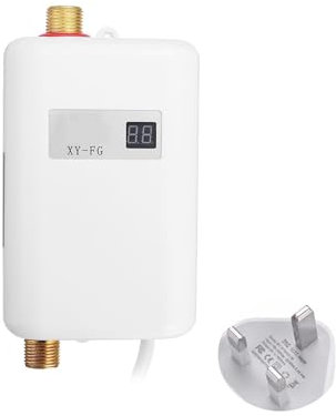 Mini Instant Water Heater, 3000W Mini Electric Water Heater, Led Electric Water Heater, Tankless Electric Water Heater for Kitchen Bathroom (White)