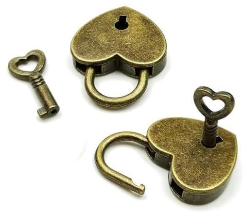 Bessy shop 2PCS Mini Archaize Padlocks Key Lock,2Pcs Heart Shape Vintage Old Antique Style Mini Archaize Padlocks Key Lock With Key for School Gym Locker Baggage Locks Filing Cabinets Toolbox