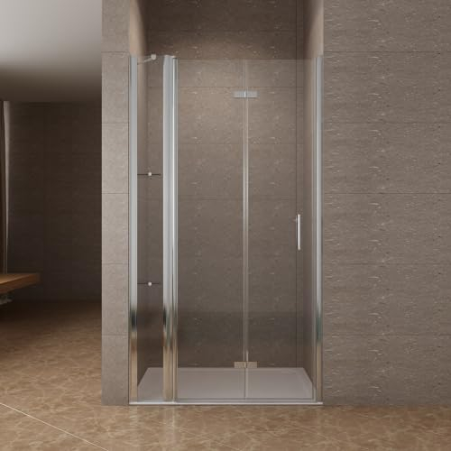 Duschtür mit Festteil und Eckregalen breite 100 cm Verstellbereich 98-101 cm Falttür Drehfalttür mit festem Seitenteil Duschabtrennung Duschwand Glas für Nische Echtglas 6 mm klar NANO-Beschichtung