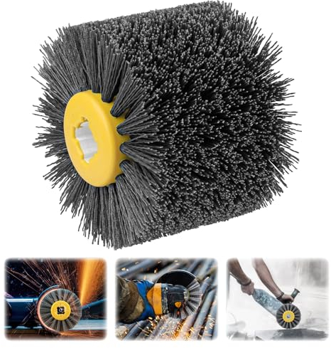 Shineboc Abrasive Nylon Wire Drawing Wheel Drum Brushes, 320 Grit 120x100mm Wheel Drum Burnishing Tool Polishing Brush Wooden Wheels for Wood Furniture Working Surface Conditioning Tool