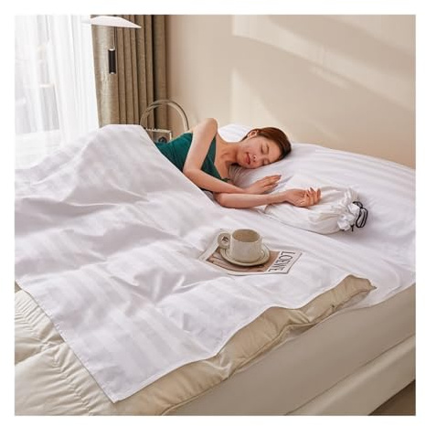 RUZGAR Hüttenschlafsack Ultra-Leichter Reise-Schlafsack aus 100% Baumwoll Reiseschlafsack Sommerschlafsack kleines Packmaß besonders weich (Color : White, Size : 180x210cm-70x82)