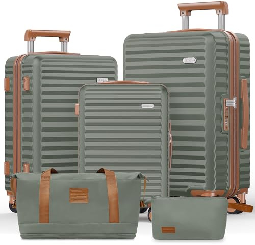 SHOWKOO Suitcase Sets 5 Piece Expandable Hardshell PC Luggage, Green