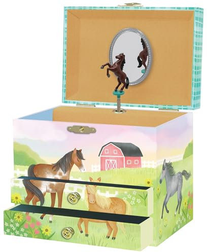 Giggle & Honey Musikalisches Pferd-Schmuckkästchen für Mädchen – Kinderspieluhr mit drehendem Pferd, Pferd-Geburtstagsgeschenke für kleine Mädchen, 17,1 x 13,3 x 15,2 cm – Alter 3–10