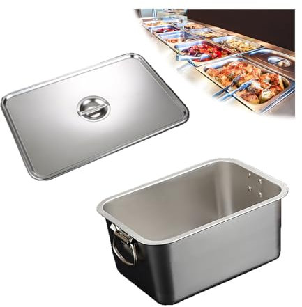 NJDQFA Stapelbar Gastro Behälter Mehrweg, Rechteckig Edelstahl Gastronomiebehälter,Lebensmittel Lagern Behälter,32 * 22cm,15cm