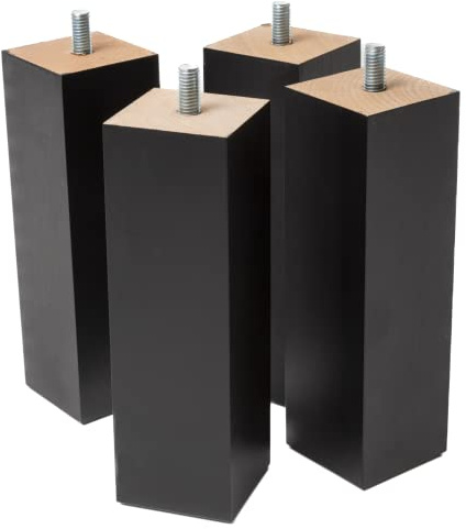 IPEA 4X Piedini in Legno Neri Rettangolari per Mobili e Divani – Altezza 180 mm – Set di 4 Gambe per Armadi, Poltrone, Letti – Piedi Eleganti Verniciati Legno – Vite 10M
