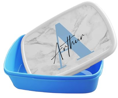 Personalised Initial with Name, Alphabet Theme, Marble Design, Gift for Kids, Toddlers Gift, Boys-Girls Gift, Back to School Bento Box, Food Box, Lunch Box. (Blue)