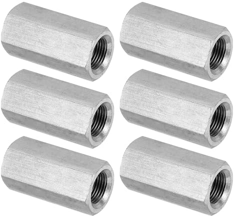 PATIKIL 6 Stück M12 x 35 mm Sechskant-Kupplungsmuttern Silberton | Feingewinde Sechskant Hülsenmutter Verbindungsmutter Gewindehülse Langmutter, 304 Edelstahl