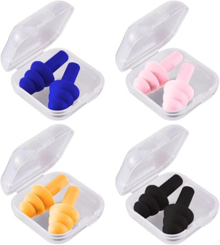 Silicone Ear Plugs for Sleeping,4 Pairs Soft Waterproof Noise Canceling Reduction Earplugs Waterproof Reusable Sound Blocking Earplugs Soft for Concert,Swimming,Study,Loud Noise,Snoring