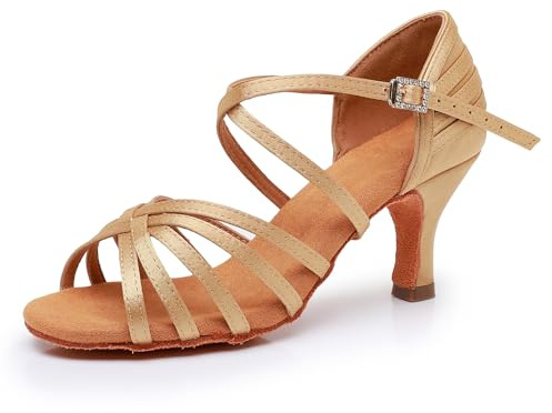 Rosefinch Kvinnors klassiska latinska dansskor professionella dansskor balsal fest salsa fitness dansskor 5/7 cm klack, 2,5-7 tum, Beige 7 cm klack, 36.5 EU