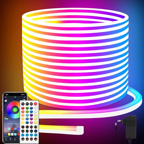 segrass LED Neon strip 20m, flexibel, mit APP/Fernbedienung | mehrere Modi, IP65 Outdoor RGB wasserdicht, Schlafzimmer Indoor Musik-Synchronisation Spiel Bar Licht
