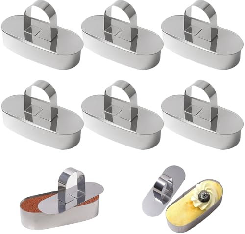 6 Stück Mini Kuchenring Dessertringe Speiseringe Set, 8cm Kleine Edelstahl Tortenring Mousse Ringe Mit Pusher, Klein Backring Servierring Kuchenform Für DIY Mousse Desserts Kuchen Pudding (Stil B)
