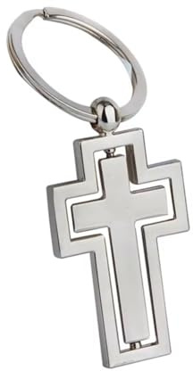 Sportigo Drehbarer Kreuz Schlüsselanhänger in der Farbe Silber | Christentum Christ Glaube Liebe Hoffnung Glück Anhänger Geschenk Geschenkidee
