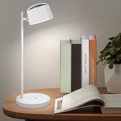 Battery Powered Desk Lamp with wireless charger,Rechargeable Table lamp Dimmable,wireless Lamps with Touch Control,360° Rotate,Magnetic,Portable Bedside Lamp for Home Office Bedroom Study Reading