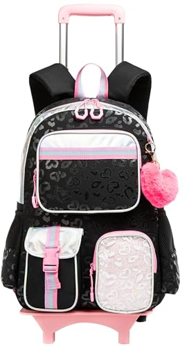 HTgroce Schulranzen mit Rollen für Mädchen Trolley Rucksack schultrolleys Schulrucksack Kinderkoffer Rolling Backpack