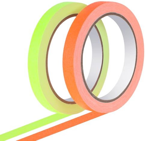 CIATBYYJ Cinta fluorescente con pinchos de 1/2 pulgada x 11 yardas, juego de cinta de pinchos, 2 colores brillantes, cinta adhesiva de neón multiusos, marca de escenario, fiestas y proyectos de