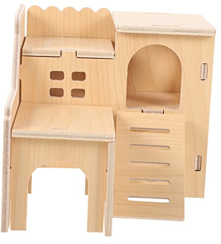 BESPORTBLE Multifunktionales Hamsterhaus Mit Holzhaus Für Hamster Und Chinchillas Zweilagige Spielzeugunterkunft Hamsterzubehör Und Käfigdekor Für Kleine Haustiere