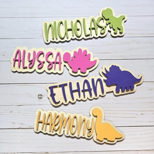 Personalisiertes Dinosaurier-Namensschild - Custom Wooden Door Schild für Kinder - Nursery Wall Decor für Jungen Mädchen - Dinosaurier-Buchstaben Nameplate für Schlafzimmer, Spielzimmer oder