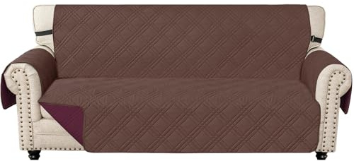 Ystyle Copridivano 3 Posti Con Braccioli, Reversibile Copri Divano Antigraffio Per Gatto Gatto, Copertura Divano Trapuntato Doppio Lato, Universale Sofa Cover, Caffè + Bordeaux
