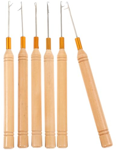 NIYANGLE Kit de 6 Ganchos de Madera para Trenzas, Herramienta Resistente Agarre Cómodo para Extensiones de Cabello
