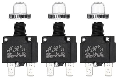 QUARKZMAN Interruttore Termico A Pulsante 13A 125/250V AC 32V DC 3pz | Ripristino Manuale Protettore Sovraccarico con Coperchi Impermeabili, per Circuiti