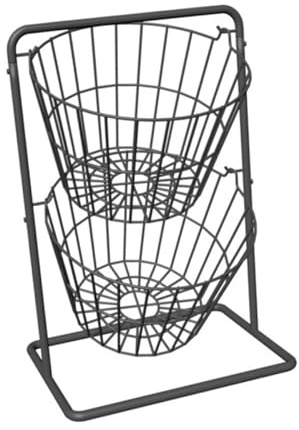 STOBAZA Cesta de Almacenaje de Cocina Doble Capa para Soporte Compacto y Desmontable para Frutas Verduras y Snacks Diseño Negro Resistente y Fácil de Limpiar