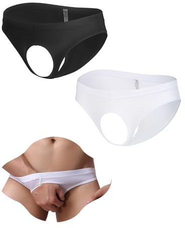ohyeahlady String Ouvert Homme Chic Slip Soie Glacée sans Couture Chic Tanga Soie Tenue Homme Hot Club Libertin Sissy sous Vetement Lingerie et Vêtements Jockstrap Suspensoir(2pcs-Noir+Blanc,L)