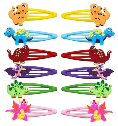FUGLUS 12 Pcs Fermacapelli Per Dinosauri, Metallo Antiscivolo Accessori Per Capelli，Colorati Clips Per Bambina,Set Accessori Pinze Per Capelli