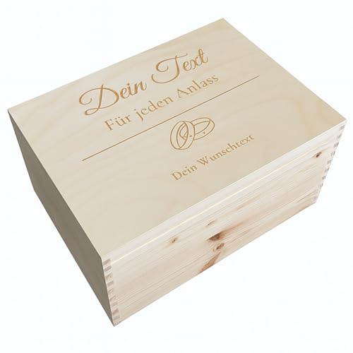 WoodGall Holzkiste personalisiert mit Gravur – 40x30x22cm – Natürliche Geschenkbox aus massivem Kiefernholz mit Deckel, Holzbox personalisiert