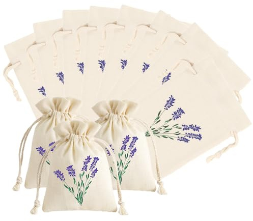 Lote de 12 saquitos para lavanda vacíos para rellenar – Bolsitas de tela de lavanda con cordón de cierre reutilizables – Bolsas perfumadas para joyas, especias, hierbas, regalos, cajones, armarios