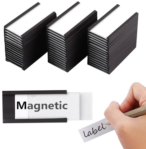 50 Stück Magnetische Etikettenhalter, 25 × 50mm Magnetschilder Beschriften | Magnete Beschriftbar mit Papiereinlage Schutzfolie für Whiteboard Büro Metallregale