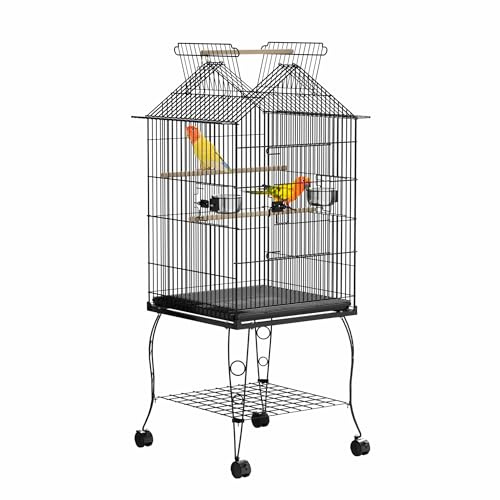 FIVMEN Vogelkäfig Wellensittich Käfig Groß Vogelvoliere Papageienkäfig Wellensittichkäfig mit Futternapf und Holzstangen Vogelbauer Vogelhaus für Kanarien Fink Nymphensittiche, 55x55x145 cm