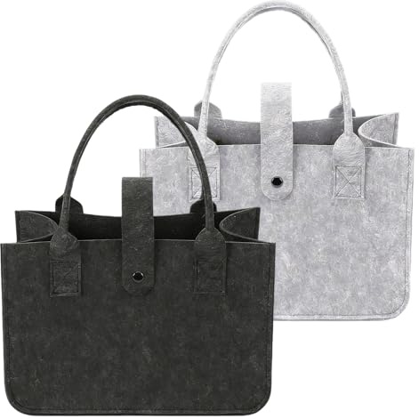 2 Stück Filztaschen Shopper, Einkaufstasche Filz 30 * 20 * 18cm | Faltbar Filztasche Groß Filztasche für Einkauf Filz Tasche für Einkaufen(Schwarz/Grau)