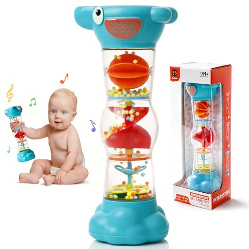 Montessori Baby Toys for 6-12 Months 1 Year Old,Rain Stick Baby Rattle Shaker Infant Sound Toy 9.8” Rainmaker Musical Sensory Toys for 6 7 8 9 10 Months Newborn Toddlers Gifts-Blue