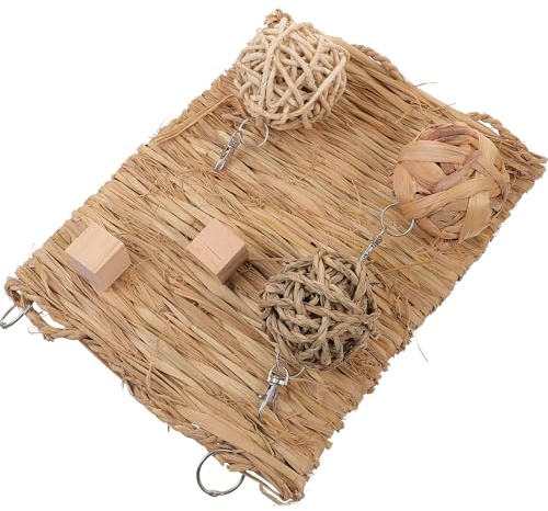 JECOMPRIS Tapis Rafraîchissant en Paille Marron pour Petits Animaux Jouet Molaire et Fonction de Butinage, pour Hamsters, Lapins et Oiseaux