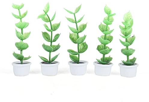 Dollhouse Succulent Plant Miniature Artificial Potted Plants Colorful Resin Flowerpot for Doll House Room Decoration 5pcs Set