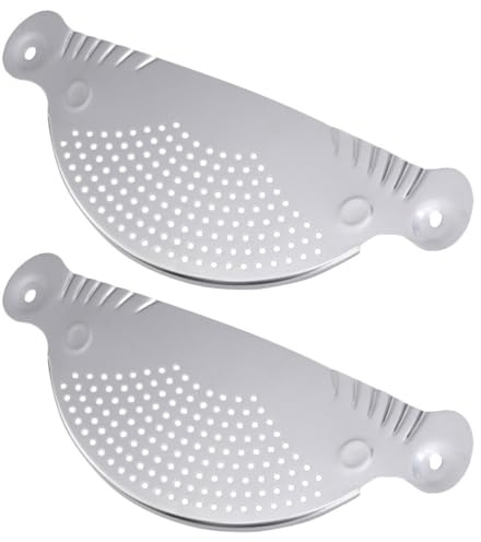 Sewroro 2pcs Stainless Steel Kitchen Colander Strainers with Handle, Semicircle Water Draining Sieve for Washing Vegetables and Draining Pasta, Sturdy Silver Food Strainers for Home