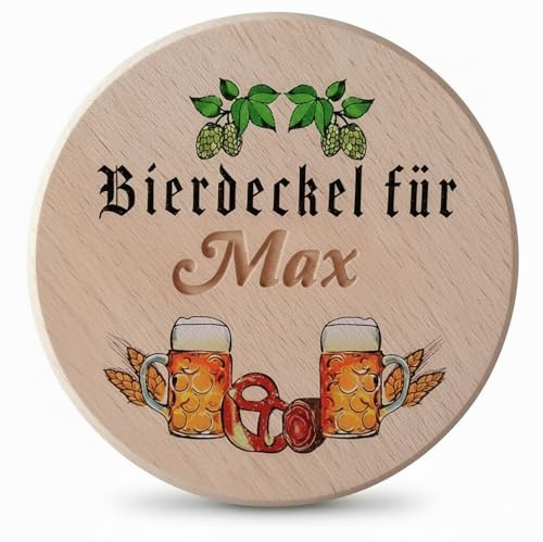 Personalisierter Bierdeckel aus Holz mit Gravur – Bierglasdeckel mit Namen – Wespen- und Insektenschutz für Bierkrug & Weizenglas – Geschenk für Männer, Vatertag & Geburtstag
