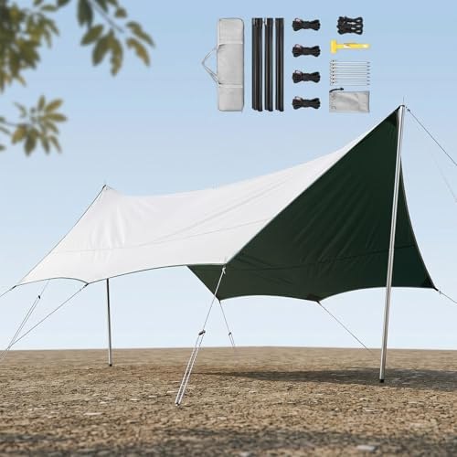 Tende Da Spiaggia Portatile, Vela Ombreggiante E Telo Esterno 4.4x4.5/4.4x5.6m Antivento Antipioggia Con Pali, Montaggio Rapido Per Barbecue E Esplorazione(Opaline,450x440cm)