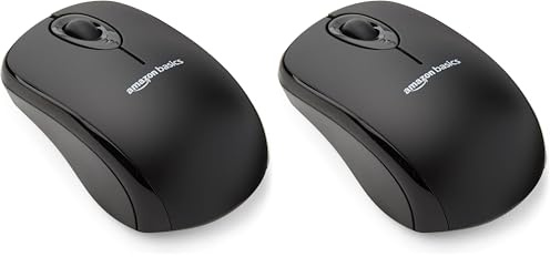 Amazon Basics Mouse senza fili per computer, con microricevitore, nero (Confezione da 2)