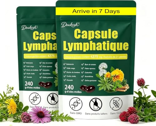 2 Paquets Capsules Lymphatiques 240 Drainage Lymphatique Naturel Sans OGM Stimuler le Métabolisme 240 comprimés/Paquets