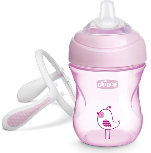 Chicco Vaso de Transición, Vaso Antiderrame 200 ml, Vaso Aprendizaje para Bebés de +4 Meses para Aprender a Beber, con Boquilla de Silicona Blanda, Anti-Cólico, sin BPA ,Color Rosa