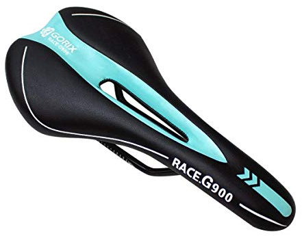 GORIX Siège de Selle de Vélo Modèle de Course Coussin Confortable avec Rail Vélo de Route de Montagne pour Hommes et Femmes　(3621A) (Noir × céleste)