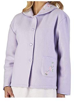 Slenderella Ladies Soft Polar Fleece Button Up Bed Jacket Floral Embroidered Detail House Coat