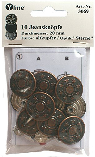 Yline 10 Jeans Knöpfe altkupfer 20 mm, Jeansknöpfe Metallknopf, Metall Knöpfe, nähfrei, im SB Pack, sl, 3069