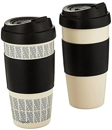 Copco 5237160 Reusable, Insulated Double Wall Travel Mugs 16-ounce White/Black , 2 Count ( Pack of 1)