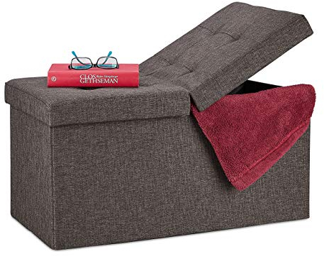 Relaxdays Sitzbank, mit Stauraum, faltbar, gepolstert, klappbarer Deckel, Flur, Wohn- & Schlafzimmer, Truhenbank, braun