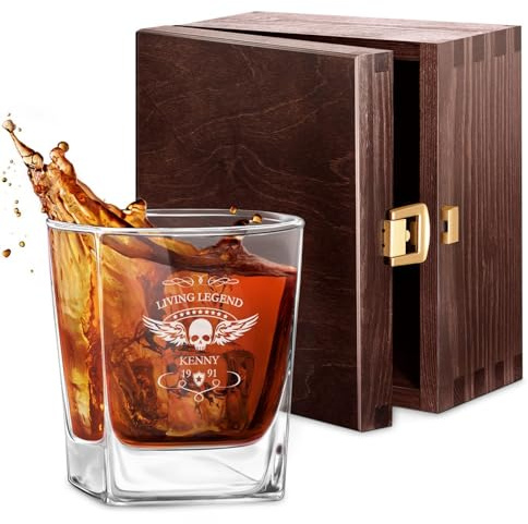 Maverton Whisky Glas - 250 ml - Whiskyglas mit Gravur - mit Namen und Datum - personalisierte Geschenke für Männer - Geburtstagsgeschenk für Männer - für Cognac - Bourbon - Whisky Geschenk