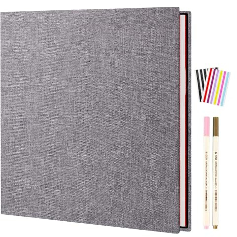 AIOR Fotoalbum Selbstklebend Einkleben, Groß Leinen Scrapbook Fotoalben zum Selbstgestalten 40 Weiß Seiten, Diy Fotobuch für Kinder Baby, für Hochzeit Geburtstag Jahrestag, Grau (28x27cm)