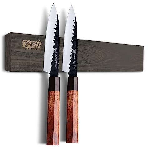 FINDKING 30CM Magnetic Knife Strip, Magnet Utensil Holder for Wall, Refrigerator, Wooden Rack for Kitchen Knives, No Drill (Ash Wood, Deep Brown, Without Knives)